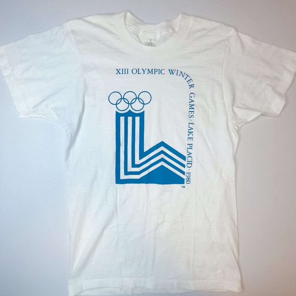 Vintage XIII Olympic Winter Games Lake Placid 1980 White T-Shirt Size S